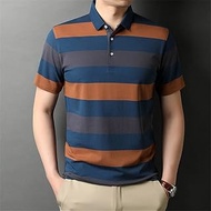 WZHZJ Multi-color Polo Shirt Men Short Sleeve Striped Summer Tops Thin Fashion Male Polo Shirts Streetwear Casual T-shirt (Color : A, Size : XXL code)