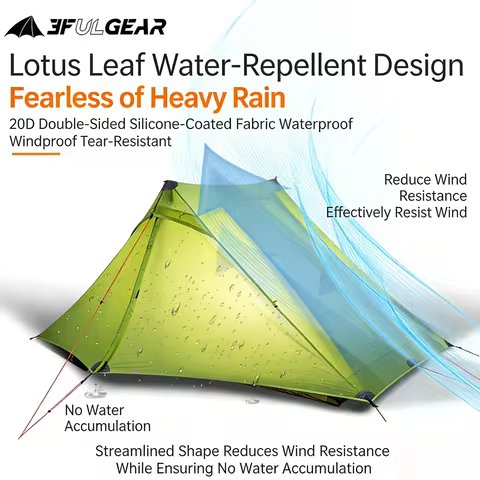 3F UL GEAR Lanshan 2 Pro Silpoly/Silnylon Tent Outdoor Ultralight Poleless Tent T-zip Doors Waterpro
