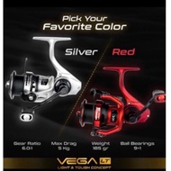 Reel Hemus Vega LT 2500 2508 3000 red and silver free 2 spools