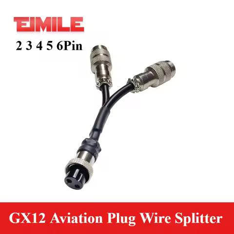 GX12 Aviation Plug Wire Splitter 1 to 2 Copper Y-type 2 3 4 5 6 Pin Connector Cable Male to Female t