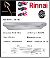 Rinnai RH-S95A-SSVR 90CM SILVER SLIMLINE HOOD| Local Singapore Warranty | Express Free Home Delivery