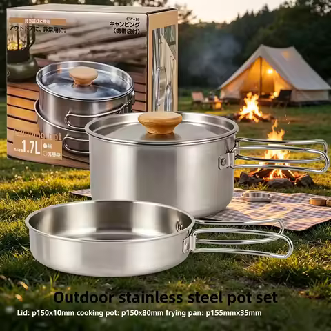 CLS NOBANA Camping Pot Set 304 Stainless Steel 2pcs Outdoor Cookware Kit Cooking Set Travel Tablewar