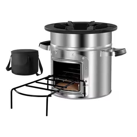 Camping Rocket Stove, Wood Burning Portable Rocket Stove with Carrying Bag for Backpacking, Stainles
