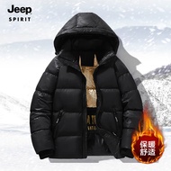 JEEP SPIRIT吉普棉服外套休闲防风男士防寒连帽时尚保暖外套 黑金 M