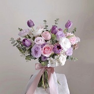 【鮮花】紫粉白色自然風格分束捧花