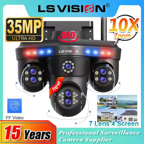 LS VISION 35MP Four Screens 10XZoom WiFi IP Camera Outdoor Three 360 PTZ Camera Auto Tracking Securi