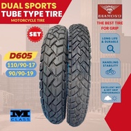 SET R17/R19 D605 DUAL SPORTS MOTORCYCLE TIRE FOR XR150L XTZ150 -  DIAMOND TIRE 110/90-17 & 90/90-19