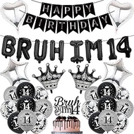 14th Birthday Decorations Balloons Boys - 33 Pcs Black Glitter Bruh I'M 14 Banner Garland Star Heart