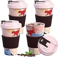 4 Pack Reusable Travel Coffee Mug Set with Lids, 13.5 oz Plastic Coffee Cups with Non-Slip Sleeve, L