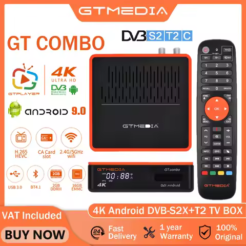 GTMEDIA GT COMBO Satellite Receiver 4k UHD Android 9.0 TV BOX DVB-S2/T2/Cable/ISDB-T,2.4G/5G WIFI,Su