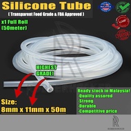 Food grade Silicone tube / transparent Tube hose tube / translucent tube / Full Roll (8mm x 11mm x 5