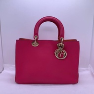 二手DIOR迪奧diorissimo VIP中號玫紅色內拼橘色手提單肩包