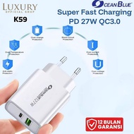 IPHONE Samsung Charger Head K59 USB Type C Super Fast Charging PD QC 3.0 27W OCEANBLUE Adapteriphone
