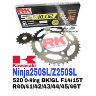 RK Sprocket Set Kawasaki Ninja 250 SL Z250SL 520 KLO2 O-Ring Black / Gold Chain Rantai Hitam / Emas 