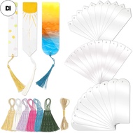 DI 30 Pcs DIY Acrylic Bookmark Scatter Blank Transparent Bookmark Tassel DIY Transparent Plastic Set