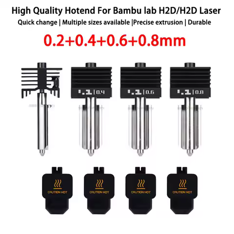 Nozzle Replaceabl Hotend For Bambu Lab H2D/H2S Hotend Hardened steel 0.2/0.4/0.6/0.8mm Hotend For H2