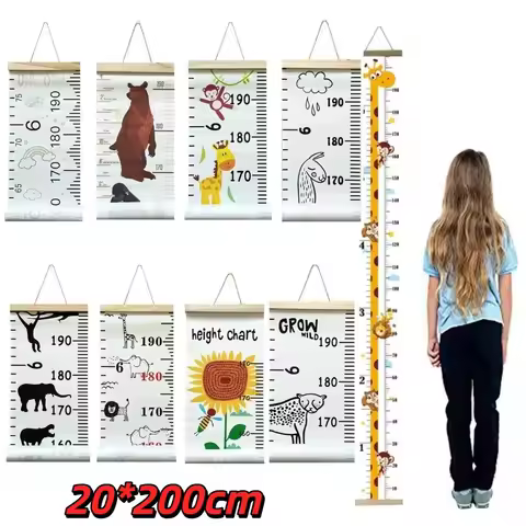 2M Height Child Growth Chart Wall Hanging Catoon Pattern Height Chart Growth Ruler Removable Height