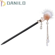 DANILO1 Hanfu Hairpin, Tassel Hair Ball Wooden Hair Stick, Antique Hanfu Headwear Hair Sticks for Buns Hair Chopstick Cheongsam Accessories