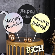 JK 1pc/bag Creative Round Laser Hollow Happy Birthday Cake Topper Baby Shower Kids Birthday Party Favor Decoration