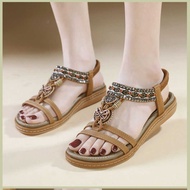 Sandals Women Bohemian R Beaded Comfortable Versatile Flat Sandals Large Size 36-42