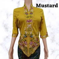 【READY STOCK】Baju Kebaya Nyonya Warna Kuning Mustard (lengan 3 suku) Kain Elastic