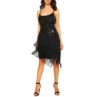 Fashion Women Sequin Fringe Party Dress 1920s Gatsby Flapper Dress Sleeveless Tassel Hem Retro Dress