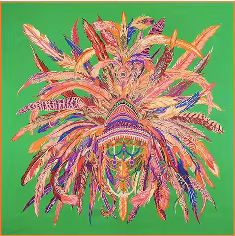 Luxury Brand Feather Design Winter Square Scarf 130cm Twill Silk Scarf Women Kerchief Scarves For La