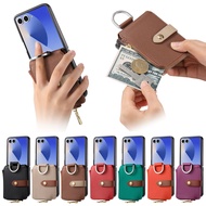 Serasi dengan Z Flip7/6 Sarung Telefon Boleh Lipat Corak Laici Dompet Cincin Zip Razr 60 Penutup Pel