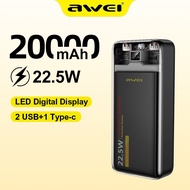 Awei 22.5W 10000mAh Powerbank Fast Charging Power Bank With LED Digital Display
