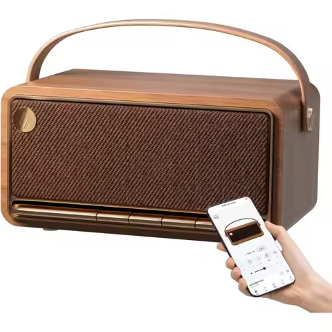 Edifier Retro Wood Bluetooth Speaker, Wireless Portable Speakers with 40W Hi-Res Audio, Stereo Pairi
