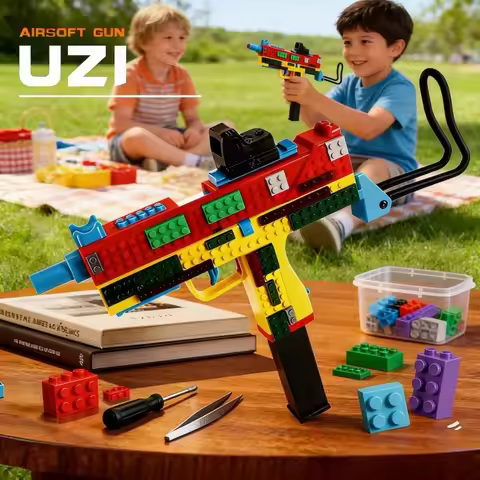 DIY Building Block Continuous Firing Toys Submachine Gun Shell Throwing Ejecting Soft Bullet Outdoor