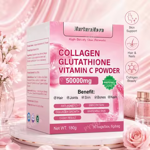 Collagen Peptides Glutathione Vitamin C Powder 30 Sachets, Marine Collagen Drink Mix Antioxidant Wel