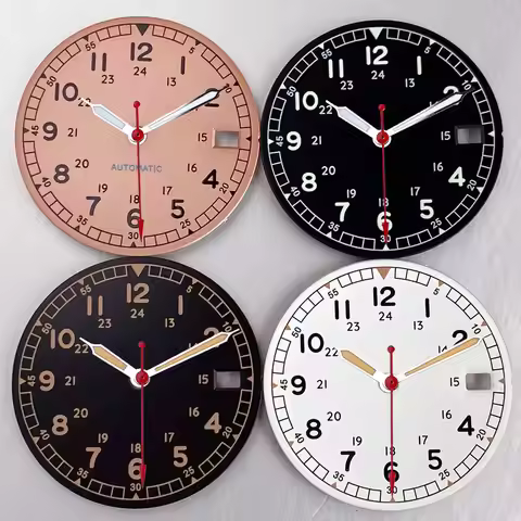 29mm Pilot Field Salmon Watch Dial Face Hands Set for NH35 NH36 3 O'Clock Watch Mod Case Numbers Mar