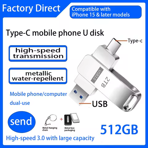 512GB USB 3.2 2-in-1 Flash Drive U Disk 256GB High Speed ​​Metal Pen Drive Type-C Memory U Disk USB 