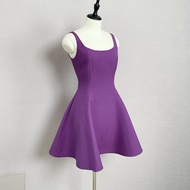 Pure Color Purple Pink Silk Wool Slim Fit High Waist Waist Cinch Sleeveless Black Strapless Mini Dre