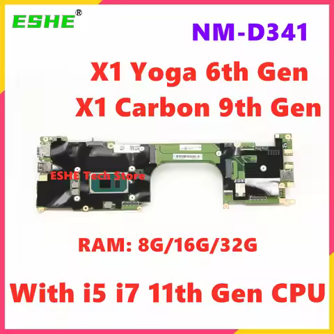 NM-D341 Mainboard For Lenovo ThinkPad X1 Carbon 9th Gen X1 Yoga 6th Gen Laptop Motherboard With i5 i