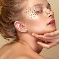 1650pcs (10 Sheets) Gold-Tone Multi-Size 3D Imitation Gem Face & Eye Stickers For DIY Music Festival