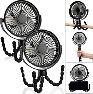 Retisee 2 Pcs Rotatable Mini Handheld Personal Portable Fan Baby Stroller Fan Battery Operated or USB Rechargeable Clip on Fan with Flexible Tripod 3 Speeds for Car Seat Bed Travel Accessories, Black