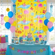 FLASHPULSE Rain Curtain, Foil Streamer Hawaiian Theme Underwater World Foil Fringe Curtain, Jellyfis