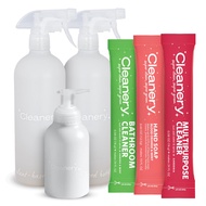 Household Cleaner Refill Powder Concentrate 4 Pack & 3 Reusable Plant-Based Bottles for Kitchens, Ba