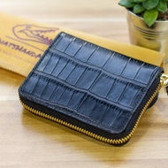 手工黑色啞面鱷魚皮革拉鏈散紙銀包