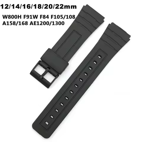 16mm 18mm 20mm Watchband For F-91W Black Resin Watch Bracelet Wristband W800H F91W F84 F105/108 A158