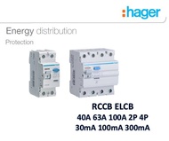 HAGER ELCB RCCB 30MA 100MA 300MA 40A 63A 100A 2POLE 4POLES