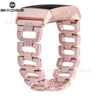 Suitable for fitbit charge 3 Watch Strap charge 4 Stainless Steel Metal Diamond D-Chain Strap