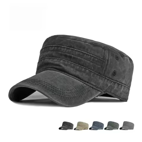 Spring Summer Short Brim Army Hat Men Women Outdoor Retro Washed Cotton Big Head Sunshade Flat Caps