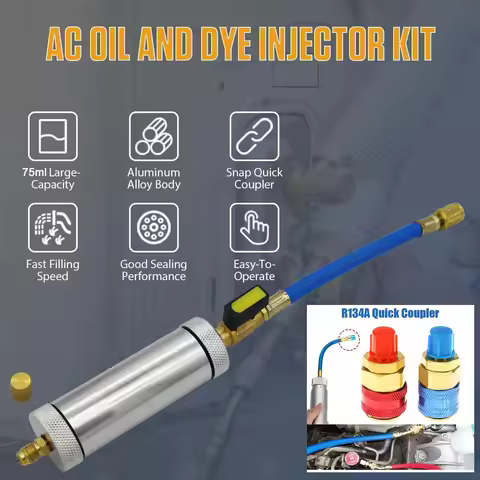 Oil&Dye Injector R134A R12 R22 2oz Hand Turn Pump Oil Injection Car A/C Adapter and R134A Quick Coup