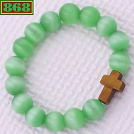 Green opal charm bracelet Tiger's eye stone cross, bead bracelet