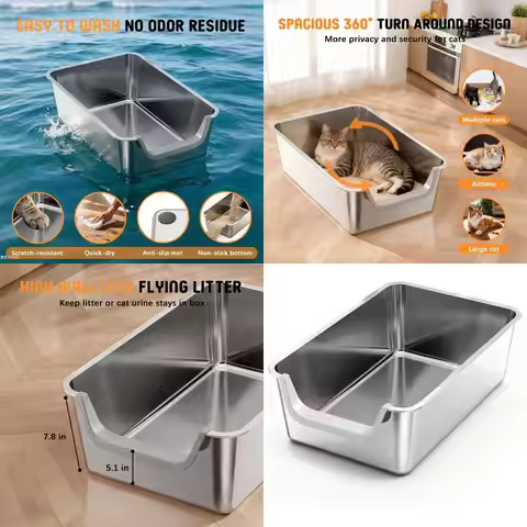 Large Jumbo Metal Cat Litter Box with High Sides, 23.6L x 15.7W x 7.8H, XL Indoor Litter Box for Big