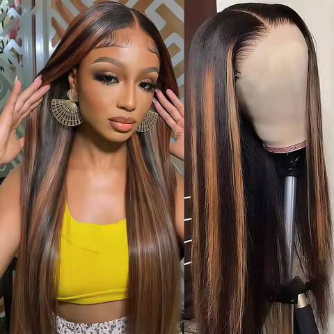 1B/30 Bone Straight 46 Inch Human Hair Wigs 13x4 13x6 HD Lace Front Wig 200% Density 1b30 Highlight 