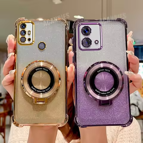 Motog84 Luxury gradation Plating Holder Case For Motorola Moto G84 G54 5g G52 G82 G30 G20 G10 Shockp
